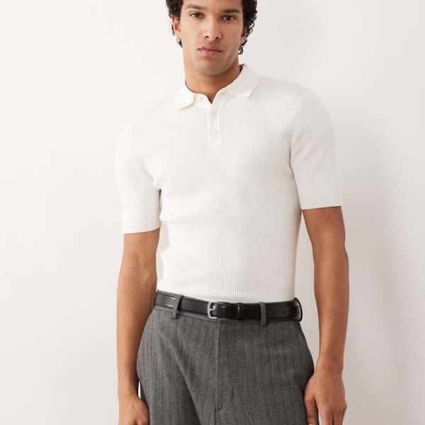 エイソス ASOS asos ASOS DESIGN エッセンシャル マッスルフィット 編み物 綿織物雑ぜ合わせる スポーツシャツ 象牙色 - 白いこと - 白いこと トップス メンズ 成人男性 インポートブランド 弱められた大きさから馬鹿でかい大きさまで