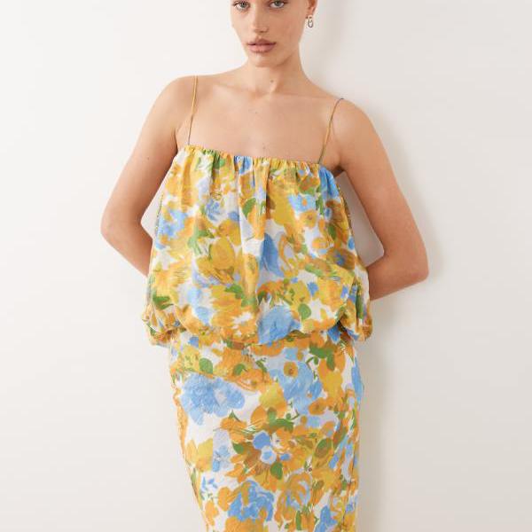 エイソス ASOS asos ASOS DESIGN 砂上の楼閣いの一番 スピード競技アップリケ MIDIお召しもの イエローフローラル 衣装 レディース お上さん インポートブランド たわい無い大きさから気が大きい大きさまで
