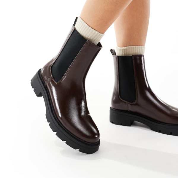 Schuh Schuh Abbie チャンキーチェルシーブーツ（ブラウン） 靴 レディース 女性 インポートブランド 小さいサイズから大きいサイズまで