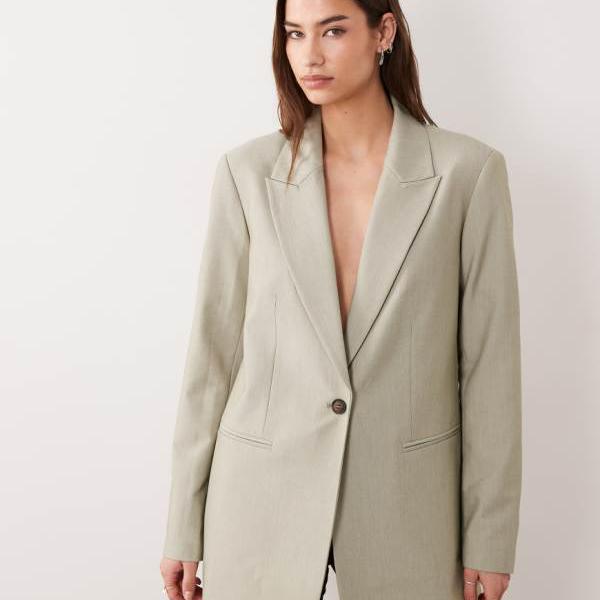 エイソス ASOS asos ASOS DESIGN サルヴィア色つやのテーラードリラックスブレザー アウター レディース 亭主もち インポートブランド ごく小さい大きさから大層らしい大きさまで