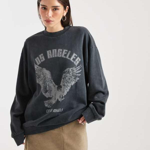 エイソス ASOS asos ASOS DESIGNのイーグルグラフィックがプリントされたチャコールカラーのオーバーサイズスウェットシャツ トップス レディース 女性 インポートブランド 小さいサイズから大きいサイズまで