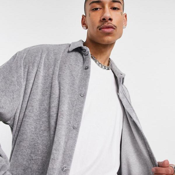 気質アップ 楽天市場 エイソス Asos Asos Asosdesignグレーマールベロアのトール90年代特大カジュアルシャツ トップス メンズ 男性 インポートブランド 小さいサイズから大きいサイズまで セレクトショップ Diva Closet 最新コレックション Ctcvnhcmc Vn