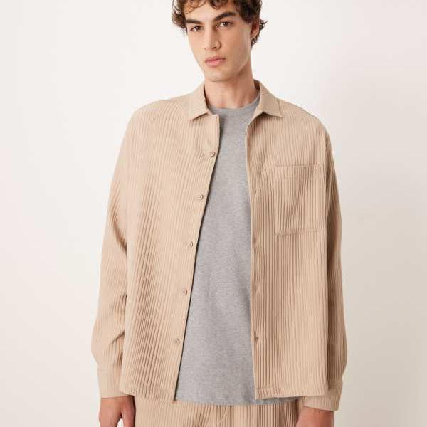 エイソス ASOS asos ASOS DESIGN コーデュロイ リラックス リビア プリーツ シャツ（ベージュ） トップス メンズ 男性 インポートブランド 小さいサイズから大きいサイズまで