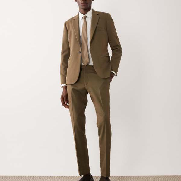 エイソス ASOS asos ASOS DESIGN スキニースーツパンツ カーキ コットンブレンドツイル ズボン下 下つ方 メンズ 成人男性 インポートブランド 小っちゃい大いさから馬鹿でかい大いさまで