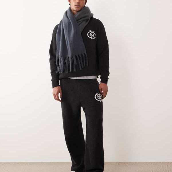 エイソス ASOS asos ASOS DESIGNのオーバーサイズ コーディネイト ニット カフ ジョガーパンツ（ウォッシュド ブラック、NYCロゴ入り） パンツ ボトム メンズ 男性 インポートブランド 小さいサイズから大きいサイズまで