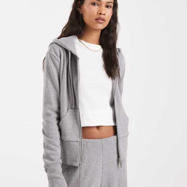 エイソス ASOS asos ASOS DESIGN 細編み シュリンク ジップ スルー パーカー（グレー マーブル） トップス レディース 女性 インポートブランド 小さいサイズから大きいサイズまで