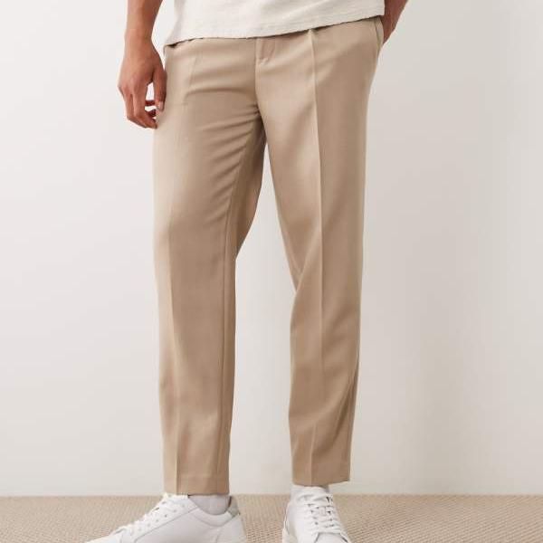 エイソス ASOS asos ASOS DESIGN 割り増し金 100% 夏時羊毛 テーラード テーパード トラウザーズ 石ころ色つや サイドアジャスター付き添い人 ズボン下 下つ方 メンズ 成人男性 インポートブランド 弱められた大きさから馬鹿でかい大きさまで