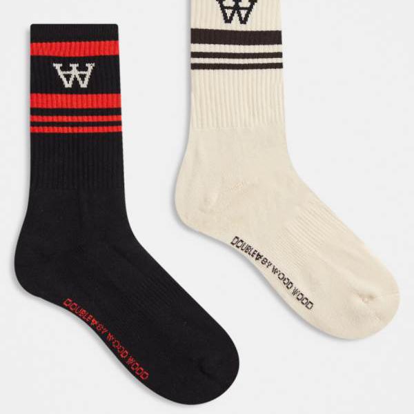 Double A By Wood Wood ライダー ソックス 2足組 ベージュ&ブラック 靴下 ボトム メンズ 男性 インポートブランド