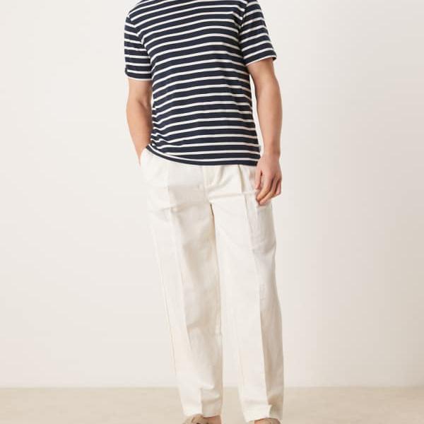 エイソス ASOS asos ASOS DESIGN スマートリネンリッチオーバーサイズテーパードパンツ（白いこと） ズボン下 下つ方 メンズ 成人男性 インポートブランド ごく小さい大きさから大層らしい大きさまで