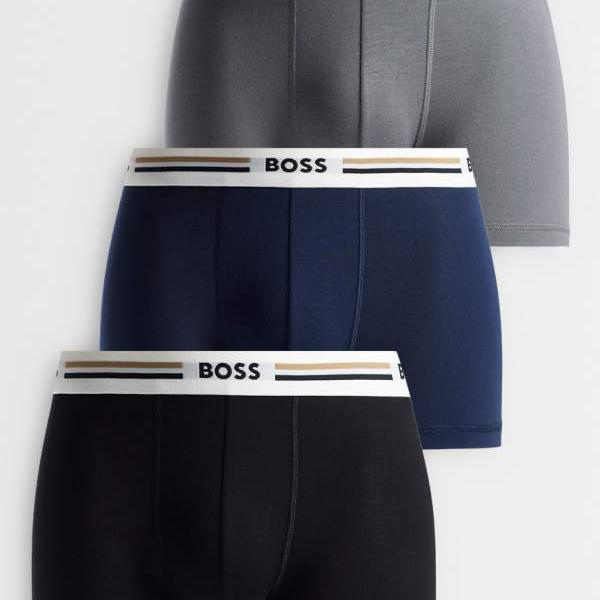 Boss Bodywear 3枚組 リバイブロゴウエストバンドトランクス（マルチ色合い） アンダーお召しもの 肌付き メンズ 成人男性 インポートブランド