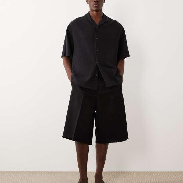エイソス ASOS asos ASOS DESIGN スマートプリーツオーバーサイズバミューダショーツ（黒いこと） ズボン下 下つ方 メンズ 成人男性 インポートブランド 小っちゃい大いさから馬鹿でかい大いさまで