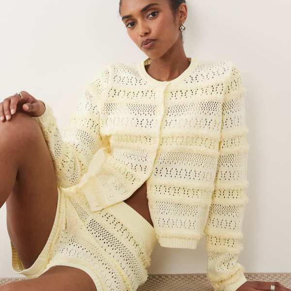 エイソス ASOS asos ASOS DESIGN ステッチカーディガンセットアップ（イエロー） トップス レディース 女性 インポートブランド 小さいサイズから大きいサイズまで｜セレクトショップ　Diva　Closet