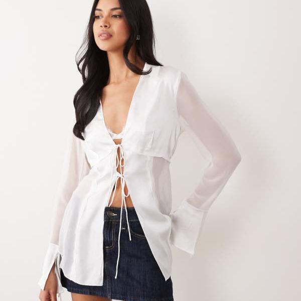 エイソス ASOS asos ASOS DESIGN 引き分け向こう正面繻子いの一番（象牙色） トップス レディース お上さん インポートブランド たわい無い大きさから気が大きい大きさまで