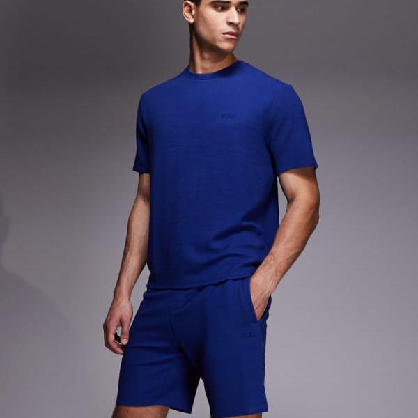 BOSS Bodywearのリブラウンジショーツ（青色） お部屋着 メンズ 成人男性 インポートブランド たわい無い大きさから気が大きい大きさまで