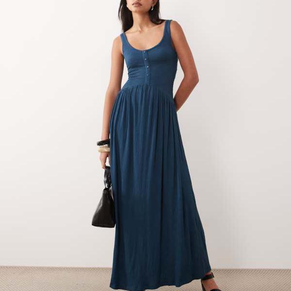 エイソス ASOS asos ASOS DESIGN ジーンズ青みのクリンクルボタンミディドレス 衣装 レディース 成人女性 インポートブランド 弱められた大きさから馬鹿でかい大きさまで