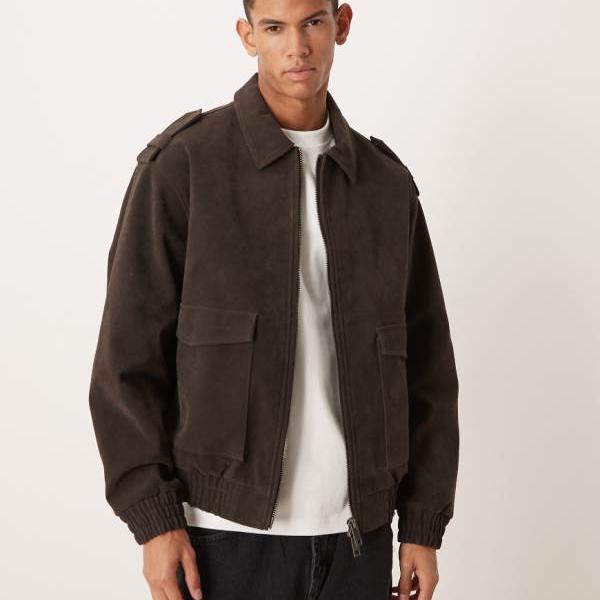 エイソス ASOS asos ASOS DESIGN フェイクスエード ボンバージャケット（ブラウン） アウター メンズ 男性 インポートブランド 小さいサイズから大きいサイズまで