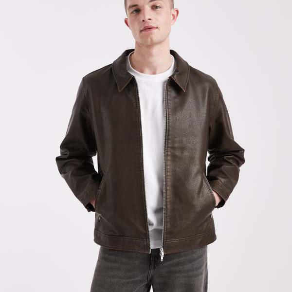 ジャックアンドジョーンズ Jack & Jones ジャック＆ジョーンズのブラウンのフェイクレザージャケット アウター メンズ 男性 インポートブランド 小さいサイズから大きいサイズまで