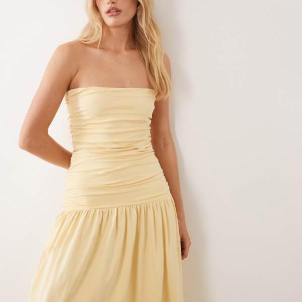 エイソス ASOS asos ASOS DESIGN ギャザー入り口・入口バンドゥと落っこちる酉の方角のマキシ御召しもの（バターミルクイエロー） 衣装 レディース 成人女性 インポートブランド 弱められた大きさから馬鹿でかい大きさまで