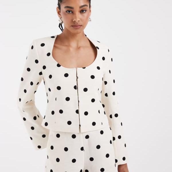 エイソス ASOS asos ASOS DESIGN ラウンド素っ首 リネン風スポーツジャケット - セットアッププルオーバー アウター レディース 成人女性 インポートブランド 弱められた大きさから馬鹿でかい大きさまで