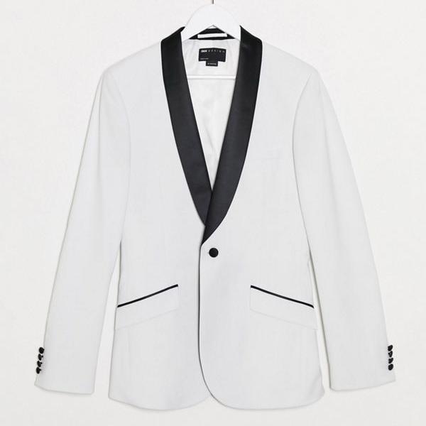 手数料安い コート ジャケット Asos Asos Asos エイソス Designトールスーパースキニータキシードスーツジャケット ホワイト ブラックラペル 小さいサイズから大きいサイズまで インポートブランド 男性 メンズ アウター Dgb Gov Bf