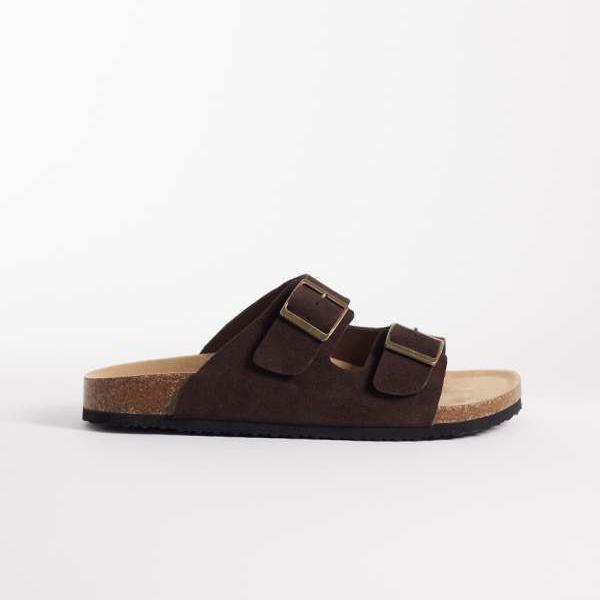 エイソス ASOS asos ASOS DESIGN 2ストラップサンダル（コルクソール、ブラウンボンデッドスエード） 靴 メンズ 男性 インポートブランド 小さいサイズから大きいサイズまで