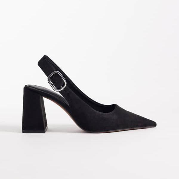 エイソス ASOS asos ASOS DESIGN Surrey スリングバック ミッドブロックヒール（黒いことスエードクロス）  靴  レディース 亭主もち インポートブランド ごく小さい大きさから大層らしい大きさまで