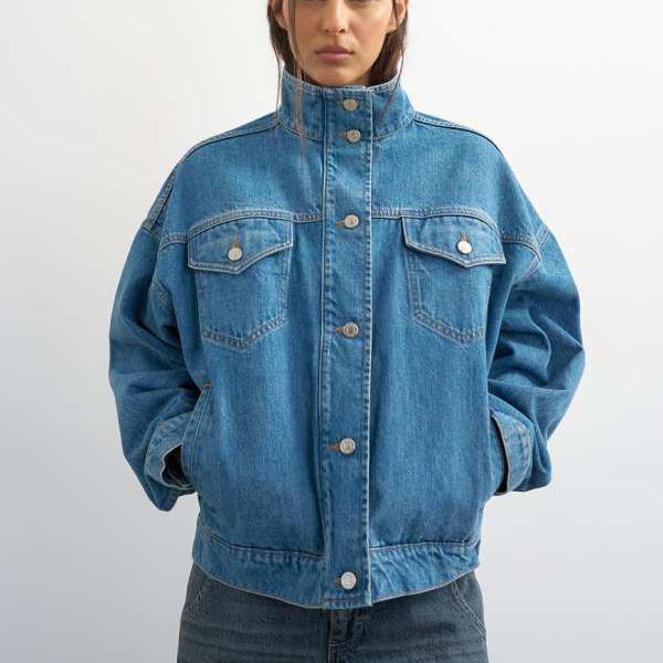 トップショップ Topshop TOPSHOP トップショップ ファネルネック 伸縮性のある裾ディテール ジャケット ミントブルー アウター レディース 女性 インポートブランド 小さいサイズから大きいサイズまで