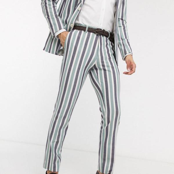 人気激安 Lockstock 青と白のストライプのロックストックスリムフィットスーツパンツ パンツ ボトム メンズ 男性 インポートブランド 小さいサイズから大きいサイズまで As Eurokubas Lt