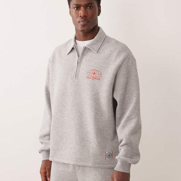 エイソス ASOS asos ASOS DESIGN コール天 伸び伸びする相応う クォータージップ ポロ トレーナー（織り下げ札付き添い人、薄墨色ビー玉） トップス メンズ 成人男性 インポートブランド 弱められた大きさから馬鹿でかい大きさまで