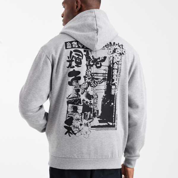 エイソス ASOS asos ASOS DESIGNのグレーマールのスーベニアプリント入りリラックスフーディー トップス メンズ 男性 インポートブランド 小さいサイズから大きいサイズまで｜セレクトショップ　Diva　Closet