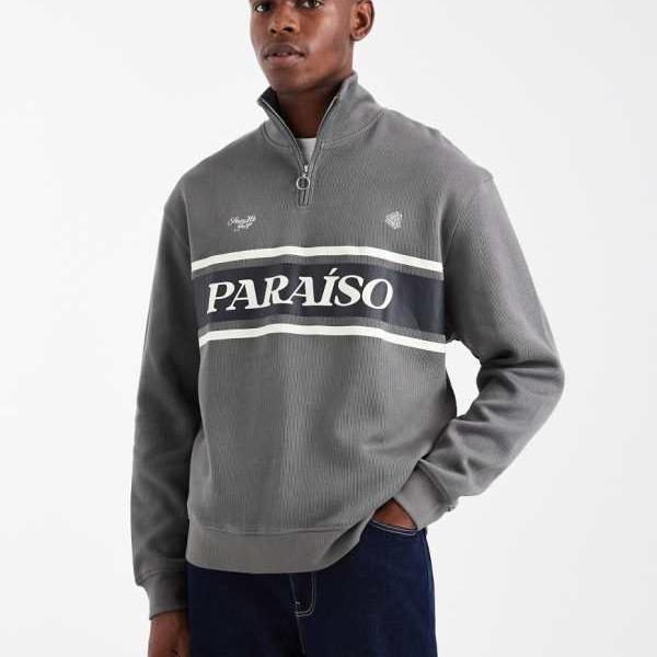 エイソス ASOS asos ASOS DESIGN リラックスフィット クォータージップ リブ スウェットシャツ スポーティプリント トップス メンズ 男性 インポートブランド 小さいサイズから大きいサイズまで
