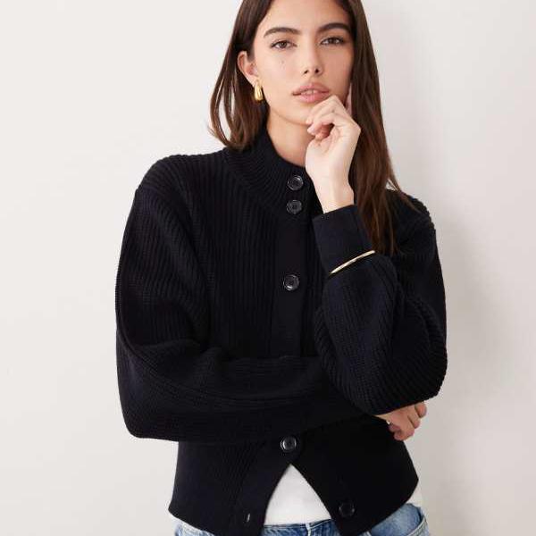 エイソス ASOS asos ASOS DESIGN ニット ファネルネック カーディガン（ネイビー） トップス レディース 女性 インポートブランド 小さいサイズから大きいサイズまで