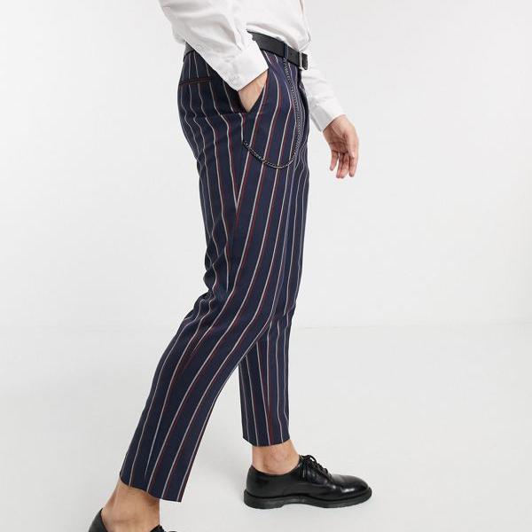 在庫限り Shelby Sonsは チェーン付きストライプのテーパードクロップドパンツ パンツ ボトム メンズ 男性 インポートブランド 小さいサイズから大きいサイズまで 50 Off Crextal Com