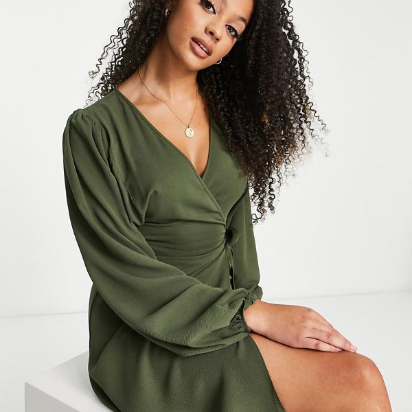 エイソス Asos Asos Design カーキのトール ラップ ミニ ティー ドレス ワンピース レディース 女性 インポートブランド