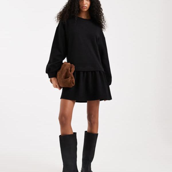 ミスセルフリッジ Miss Selfridge  ミスセルフリッジの落っこちる酉の方角のブラッシュリブスモックドレス（黒いこと） 衣装 レディース 成人女性 インポートブランド 弱められた大きさから馬鹿でかい大きさまで