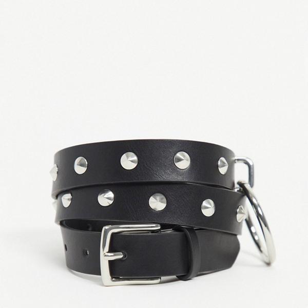 エイソス Asos Asos Asos Designスキニーサンチュール スタッドと土俵のアイテムが施された真っ黒の偽革 ベルト メンズ 男子 輸入物ブランド 京都の選り分ける売店divacloset Drcade Com