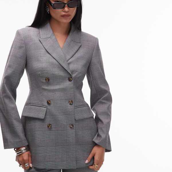 エイソス ASOS asos ASOS DESIGNのモノチェック柄ダブルブレストリラックスブレザースーツ アウター レディース 女性 インポートブランド 小さいサイズから大きいサイズまで