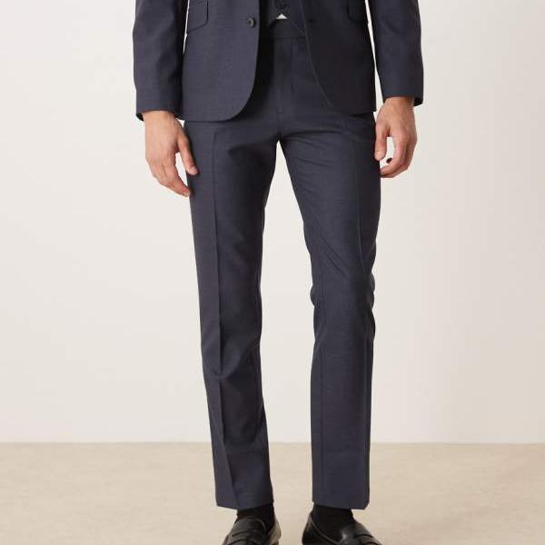 エイソス ASOS asos ASOS DESIGN スリムスーツパンツ（ネイビー、マイクロテクスチャ） パンツ ボトム メンズ 男性 インポートブランド 小さいサイズから大きいサイズまで