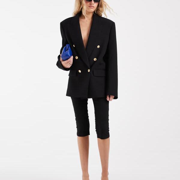 エイソス ASOS asos ASOS DESIGN パワーショルダー ダブルブレストブレザー（ブラック） アウター レディース 女性 インポートブランド 小さいサイズから大きいサイズまで｜セレクトショップ　Diva　Closet