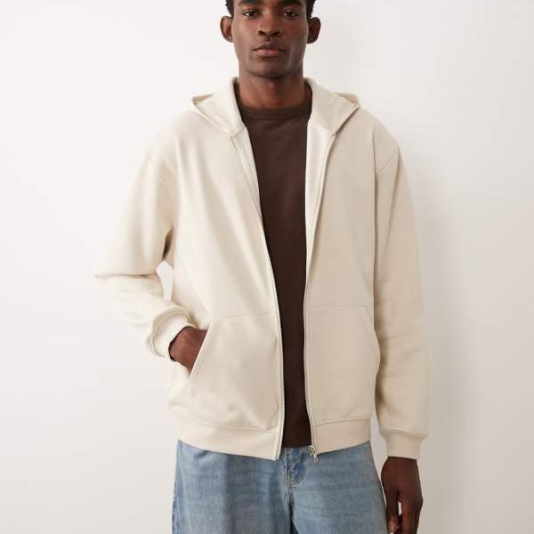 エイソス ASOS asos ASOS DESIGN エッセンシャルズ 伸び伸びする相応う ジップアップフーディー 象牙色 トップス メンズ 成人男性 インポートブランド 弱められた大いさから途轍も無い大いさまで トップス-メンズファッション