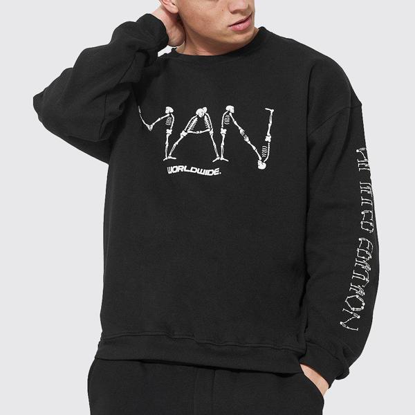 満点の Boohoo ブーフー Boohoo 特大の男のスケルトングラフィックスウェットシャツ トップス メンズ 男性 インポートブランド 小さいサイズから大きいサイズまで 代 30代 40代 プレゼント 誕生日 25 Off Kanematsuusa Com