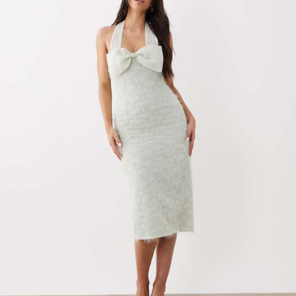 ASOS LUXE テクスチャード加工ミディドレス（オーガンザディテール、ミントカラー） ワンピース レディース 女性 インポートブランド 小さいサイズから大きいサイズまで