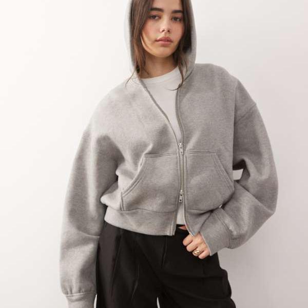 ウィークデイ Weekday グレーメランジのウィークデイオーバーサイズボックスフィットジップスルーパーカー トップス レディース 女性 インポートブランド 小さいサイズから大きいサイズまで