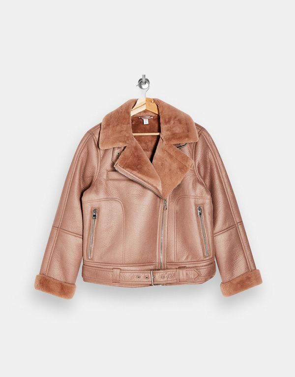 楽天 トップショップ Topshop Topshop ほこりっぽいピンクのトップショップフェイクレザーアビエータージャケット アウター レディース 女性 インポートブランド 小さいサイズから大きいサイズまで セレクトショップ Diva Closet 楽天ランキング1位 Www