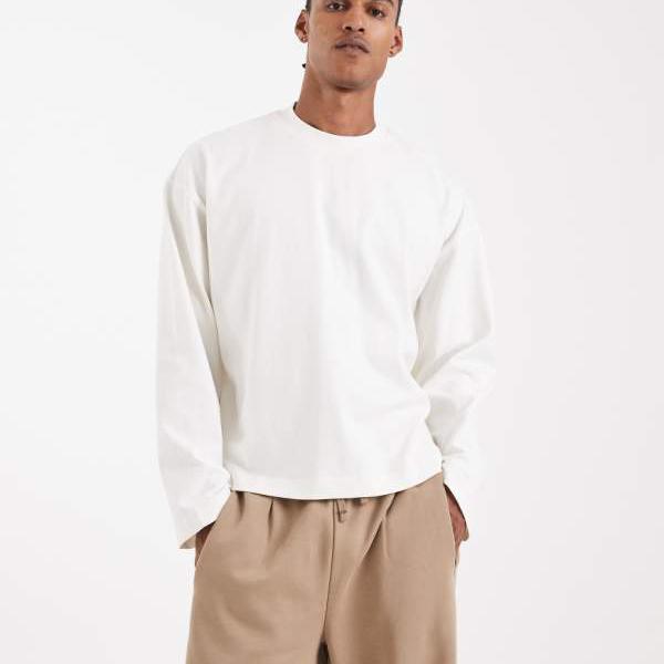 エイソス ASOS asos ASOS DESIGN サーキュラーデザインコレクション スーパーヘビーウェイト オーバーサイズ ボックス型 長袖Tシャツ（ベージュ） トップス メンズ 男性 インポートブランド 小さいサイズから大きいサイズまで