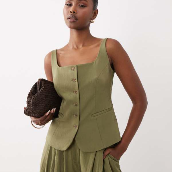 エイソス ASOS asos ASOS DESIGN サルヴィア色合いのテーラードスクープネックラインベスト トップス レディース お上さん インポートブランド たわい無い大きさから気が大きい大きさまで