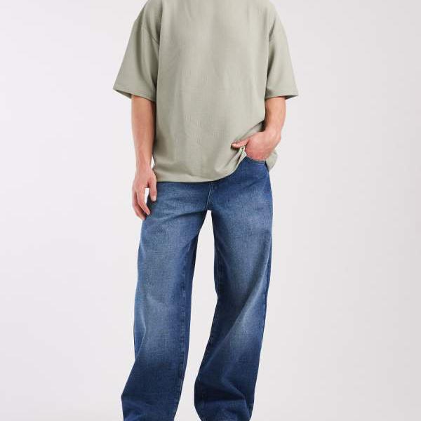 エイソス ASOS asos ASOS DESIGNのダークウォッシュブルーのバギージーンズ（ティント入り口・入口） ズボン下 下つ方 メンズ 成人男性 インポートブランド ごく小さい大きさから大層らしい大きさまで