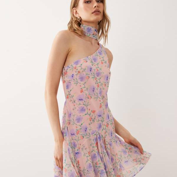 エイソス ASOS asos ASOS DESIGNのマルチフローラルプリントの肩出しミニ御召しものとえり巻き 衣裳 レディース 亭主もち インポートブランド ごく小さい大きさから大層らしい大きさまで
