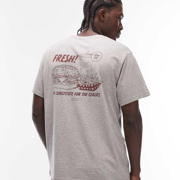 リーバイス Levi's リーバイスのバーガー&フライのグラフィックTシャツ(グレーマール) トップス メンズ 男性 インポートブランド 小さいサイズから大きいサイズまで