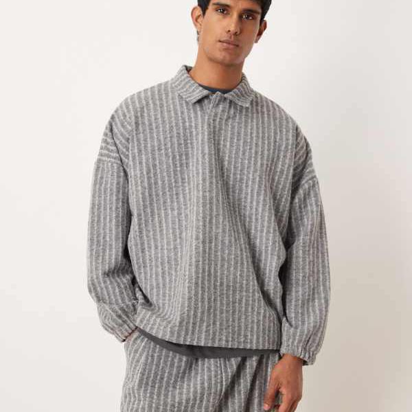 エイソス ASOS asos ASOS DESIGN 伸び伸びする感のある羊毛風スポーツシャツセットアップ（薄墨色） トップス メンズ 成人男性 インポートブランド 弱められた大きさから馬鹿でかい大きさまで